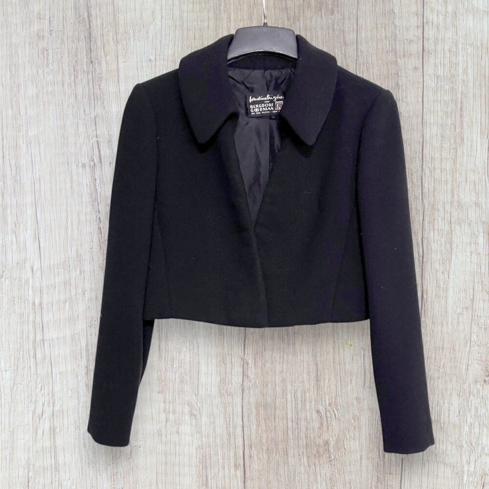 Pauline Trigère Bergdorf Goodman Vintage Cropped Wool Couture Jacket Black